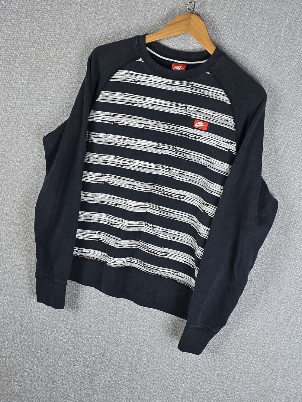 Vtg Nike Static Stripe Crew Neck Sweatshirt Black/White Mens Sz L